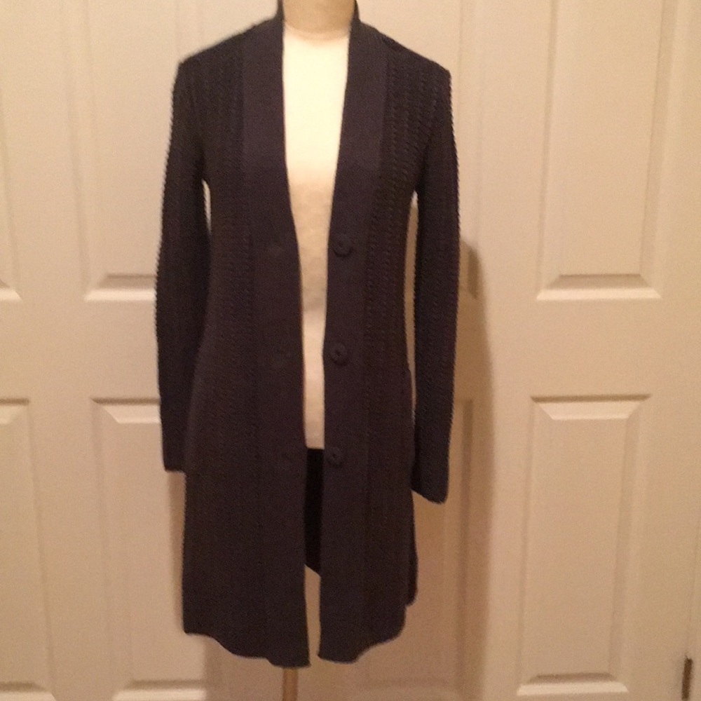 CAbi Gray Long cardigan sweater with snap buttons - Picture 2 of 6